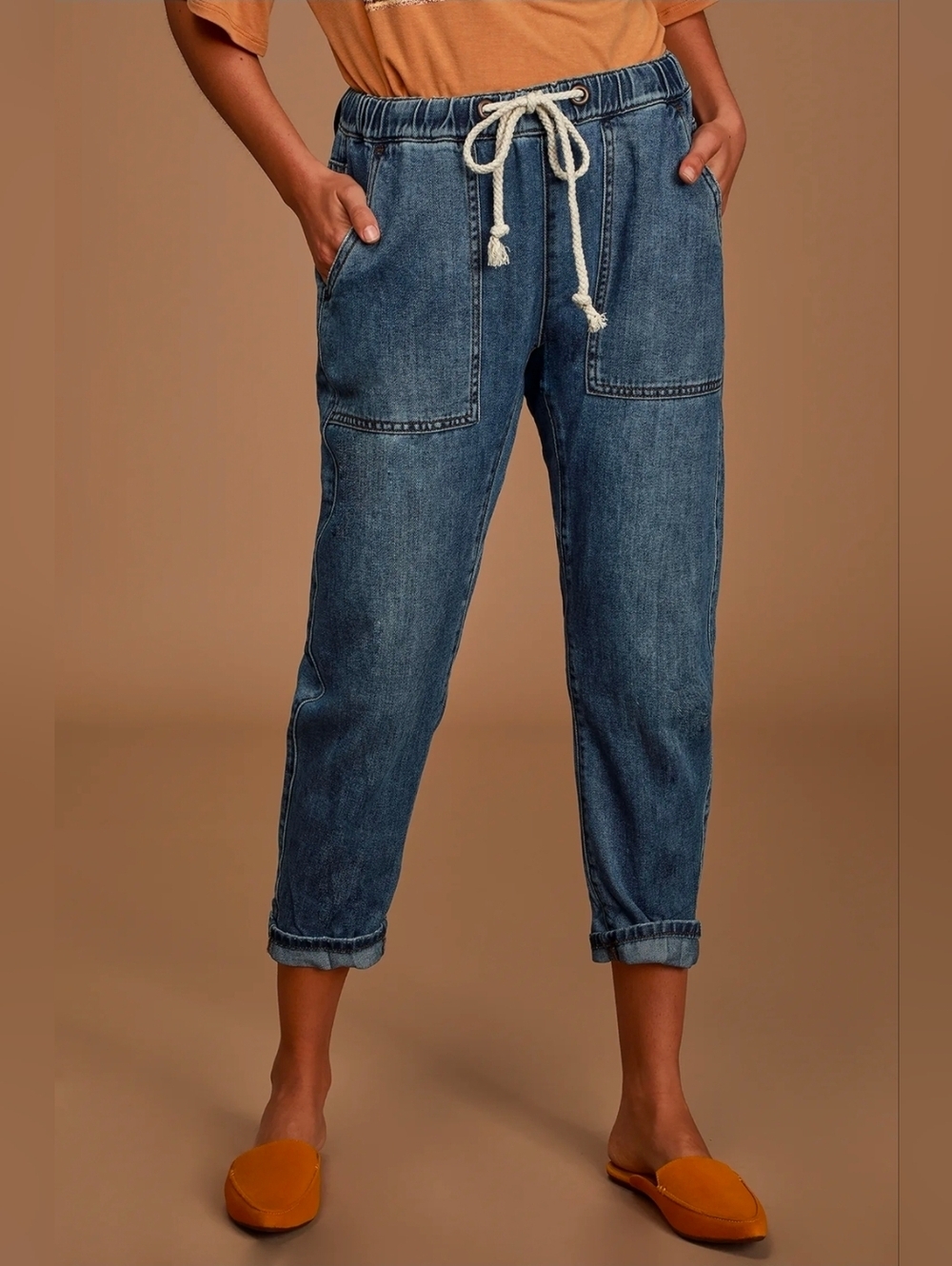 One Teaspoon | Shabbies Medium Wash Low-Rise Drawstring Boyfriend Jeans Size XS